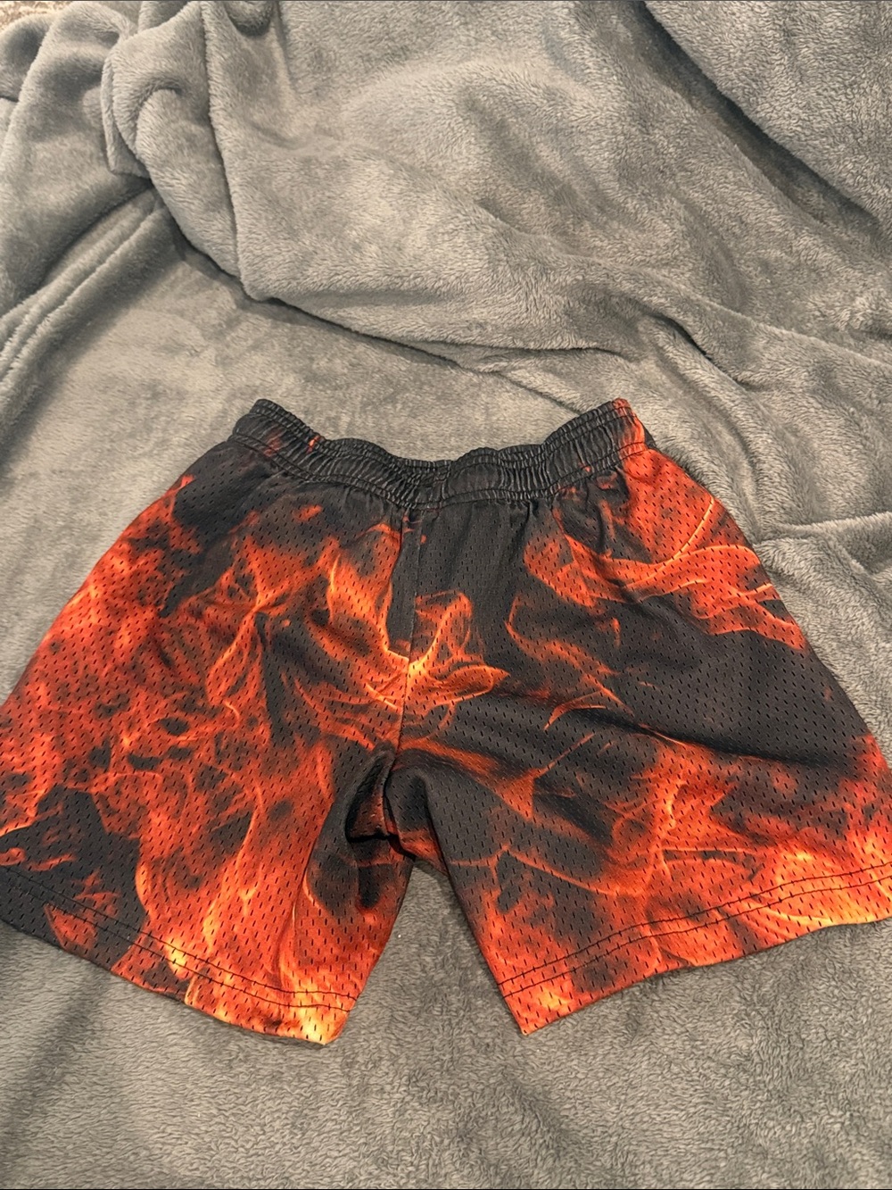 Youth Large - Kids Flame-Print Athletic Shorts in Black & Red - Picture 2 of 3